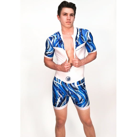 Maris Equi Ribbons of Blue One Piece Rash Guard Men's Wetsuit