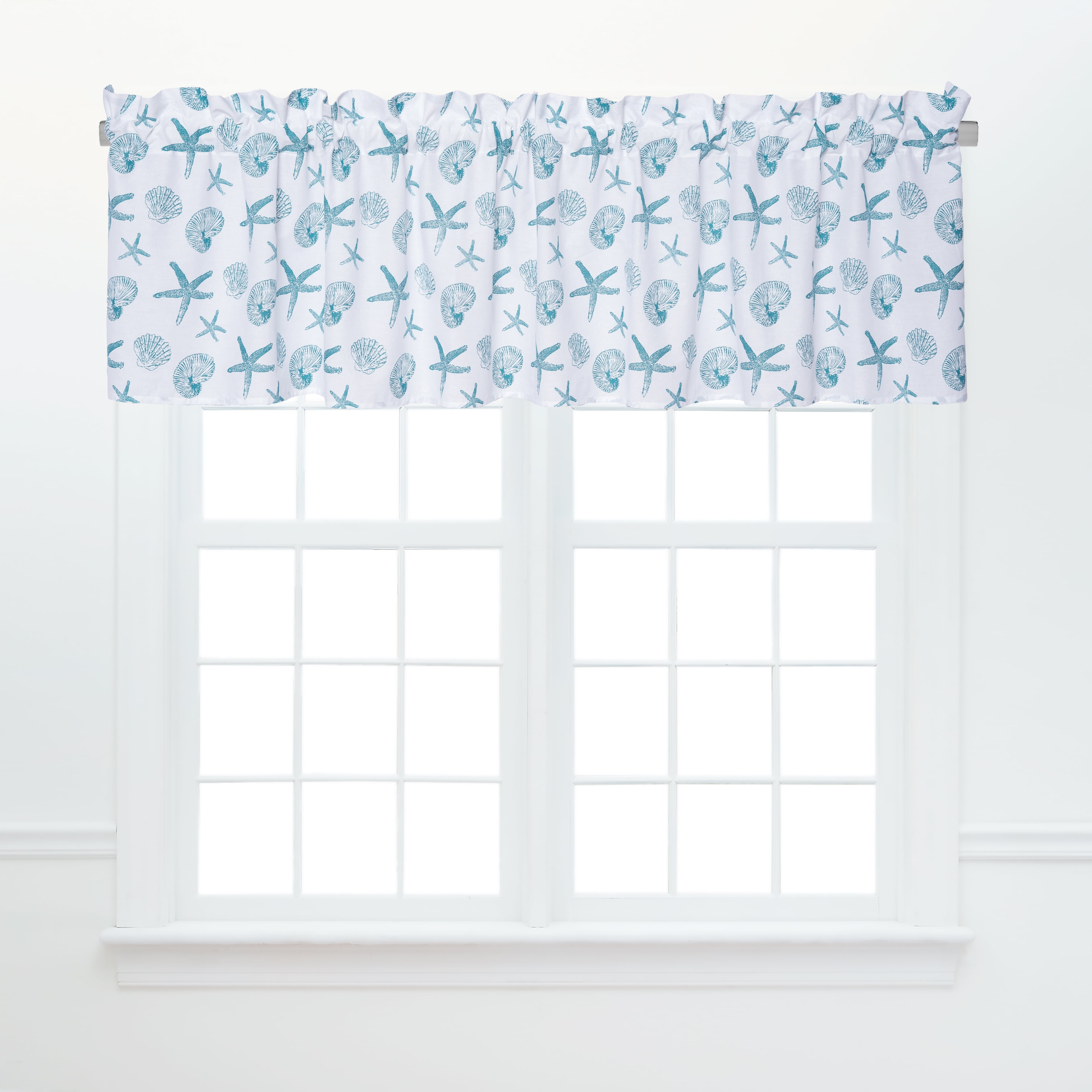 Teal Starfish and Shell Cotton Valance Set
