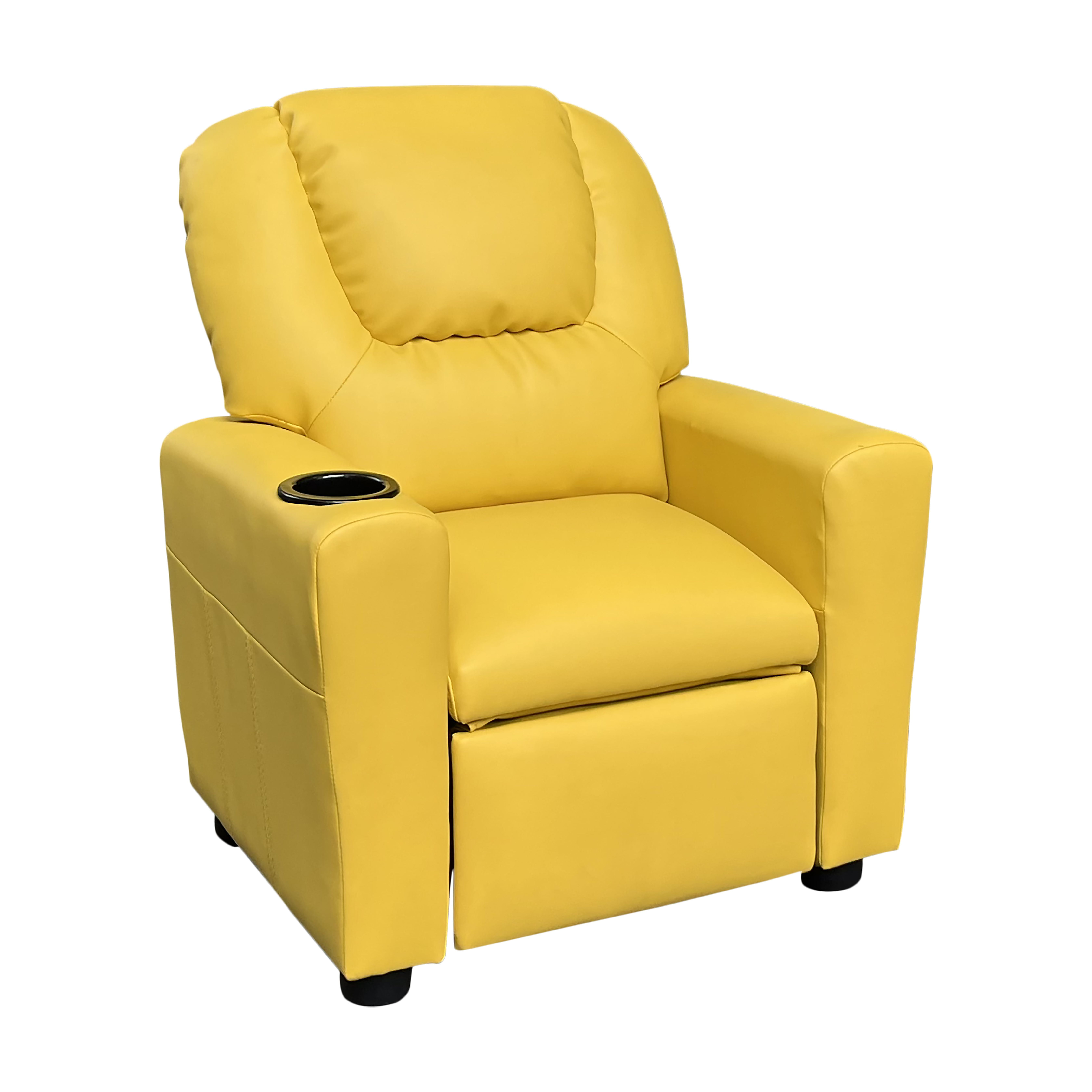 Marisa 22" Yellow Pu Leather Kids Recliner Chair with Cupholder,Yellow Pu Leather Furniture Youth Kids Baby Furniture