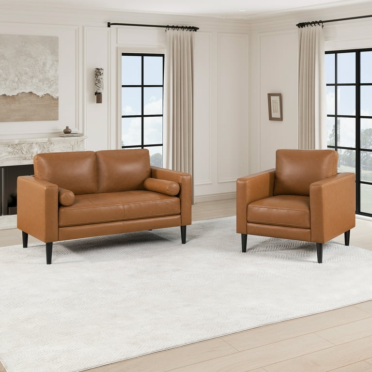 家具 Genuine leather sofa (2-seater) Marisa Genuine Leather Sofa Set of 2-Color:Tan,Fabric:Air Leather