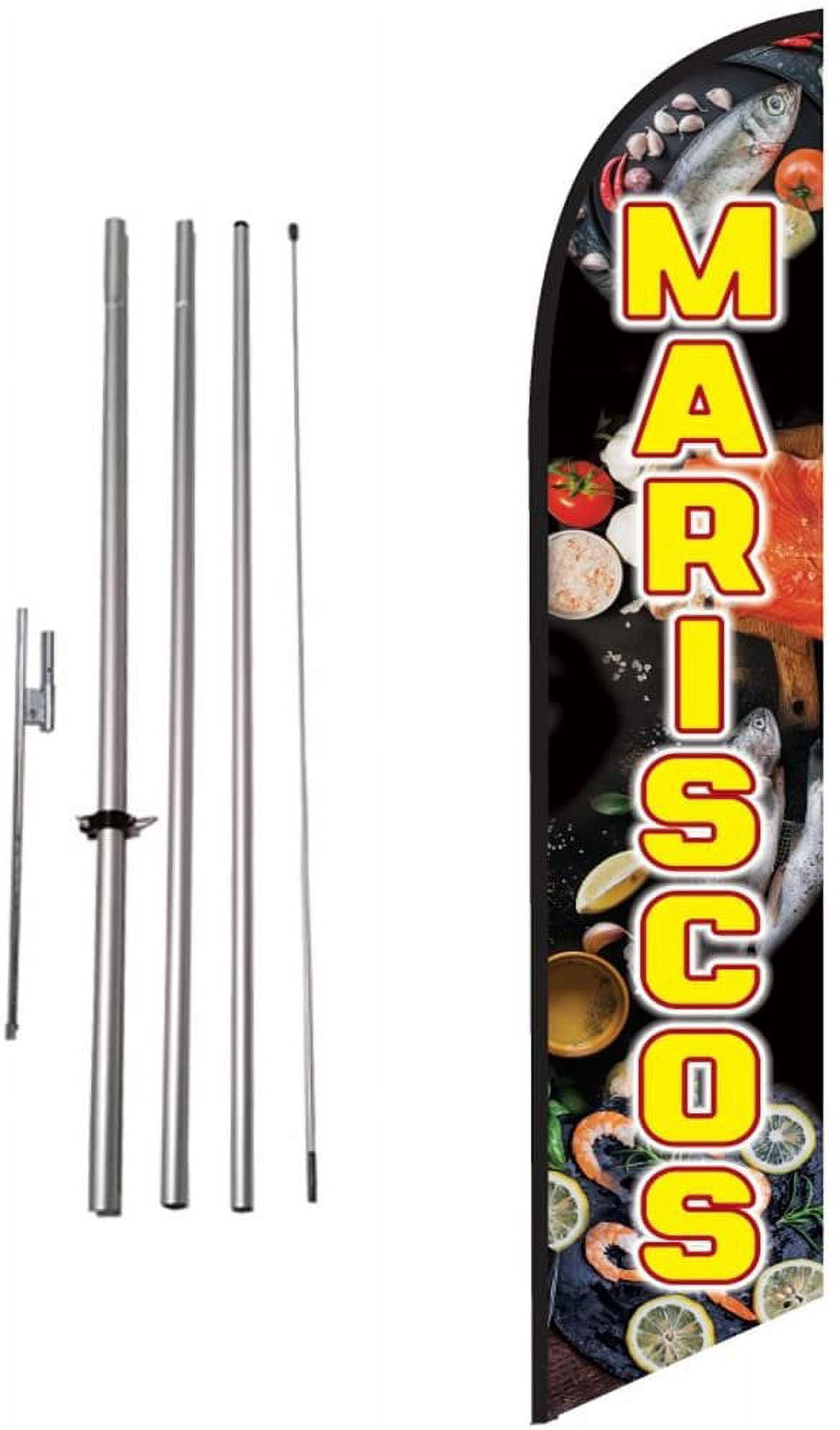 Mariscos Advertising Feather Banner Swooper Flag Sign with Flag Pole Kit and Ground Stake
