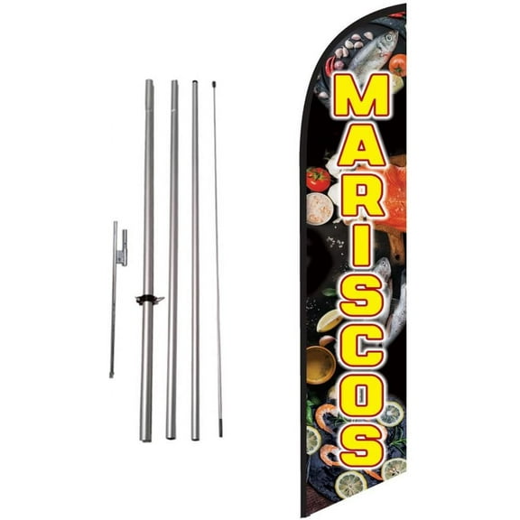 Mariscos Advertising Feather Banner Swooper Flag Sign with Flag Pole Kit and Ground Stake