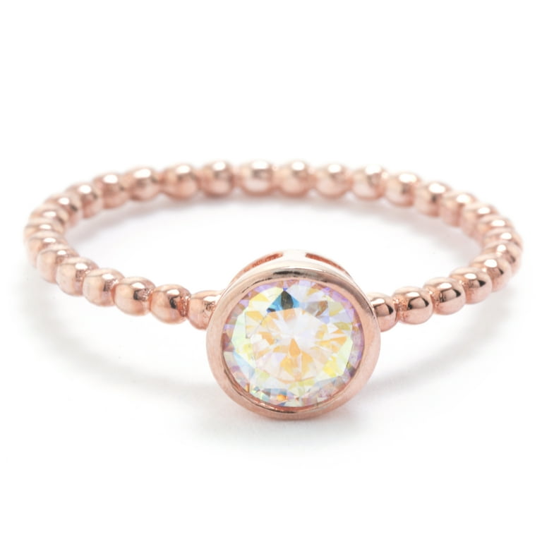 Beaded Band Ring with Cubic Zirconia Rose Gold-plated Sterling Silver Beaded Band Ring with Cubic Zirconia Rose Gold-plated Sterling Silver