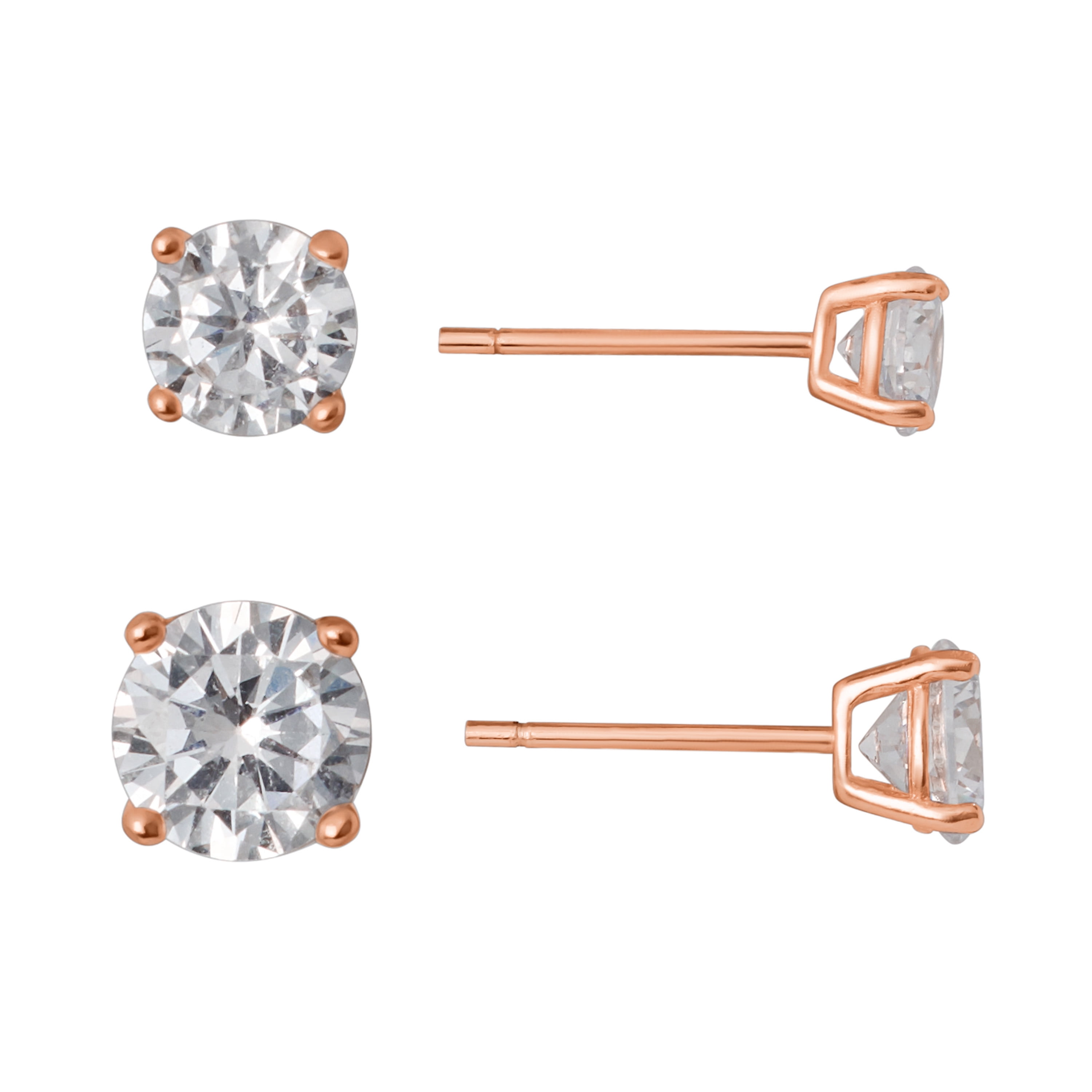 Marisol & Poppy Cubic Zirconia 2-Piece Stud Earrings Set in Rose Gold over Sterling Silver for Women & Teens