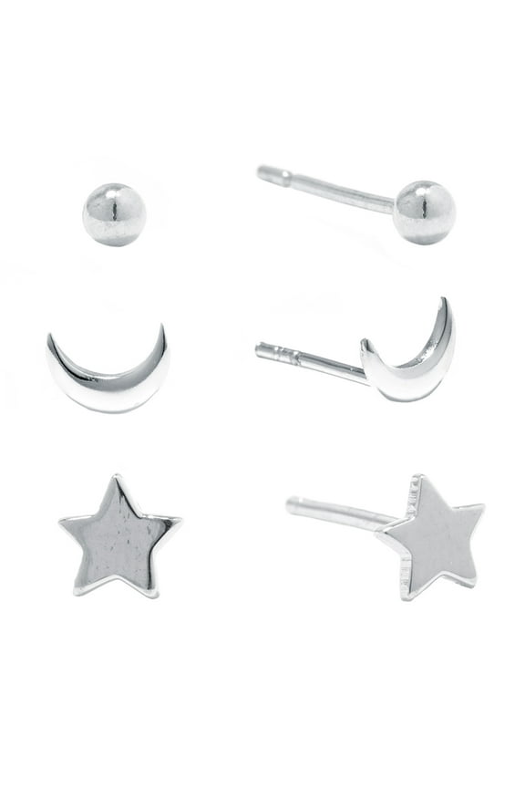 3PC Studs Set in Sterling Silver for Women, Teen, Unisex