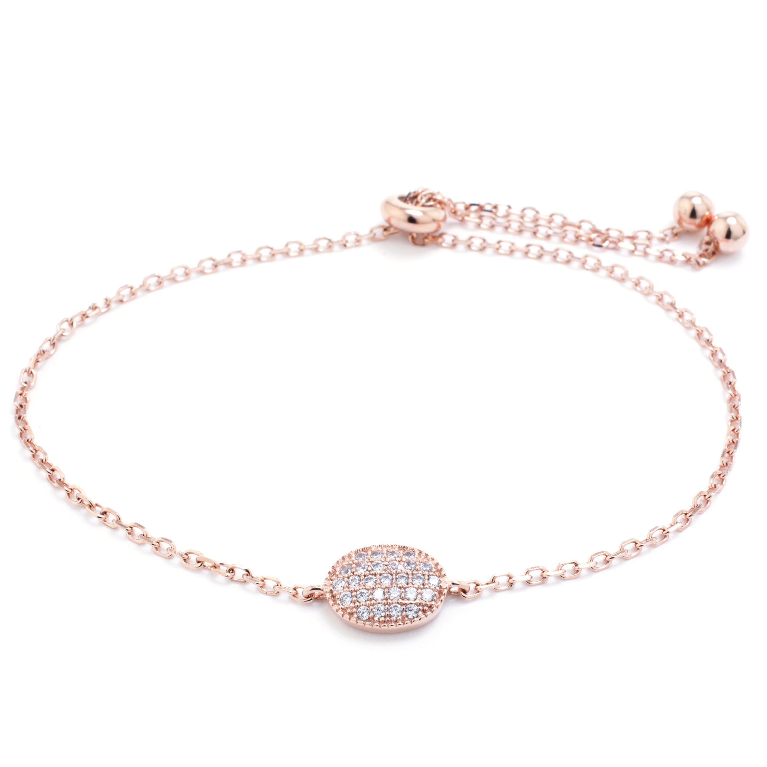 Marisol & Poppy Cubic Zirconia Adjustable Bolo Bracelet In Rose Gold Over Sterling Silver For Women & Teens, Adjustable Up To 9.5"