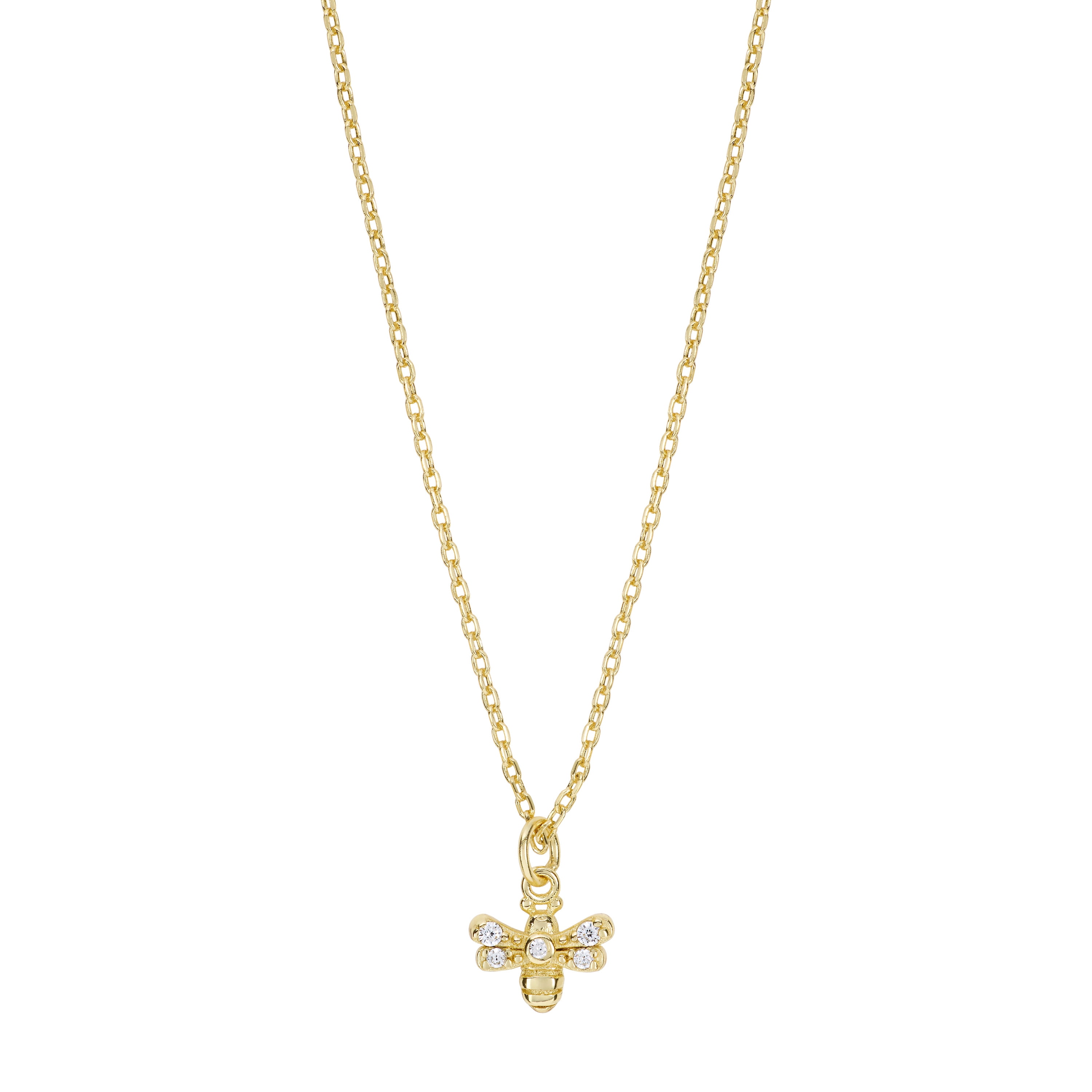 Marisol & Poppy Cubic Zirconia Bee Necklace In Gold Over Sterling Silver For Women & Teens, 16" Chain
