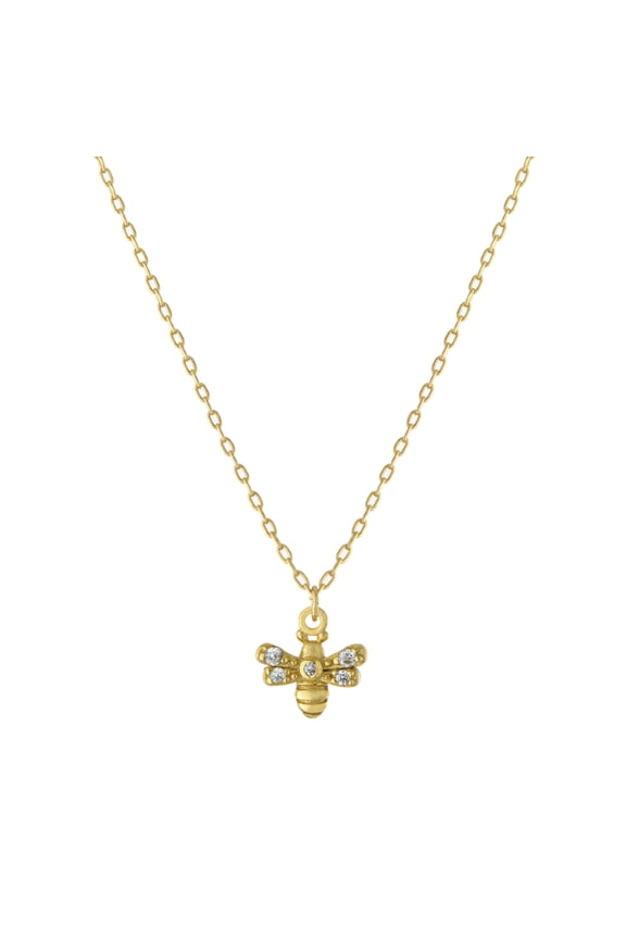 CZ Bee Necklace in Gold over Sterling Silver for Women, Teen