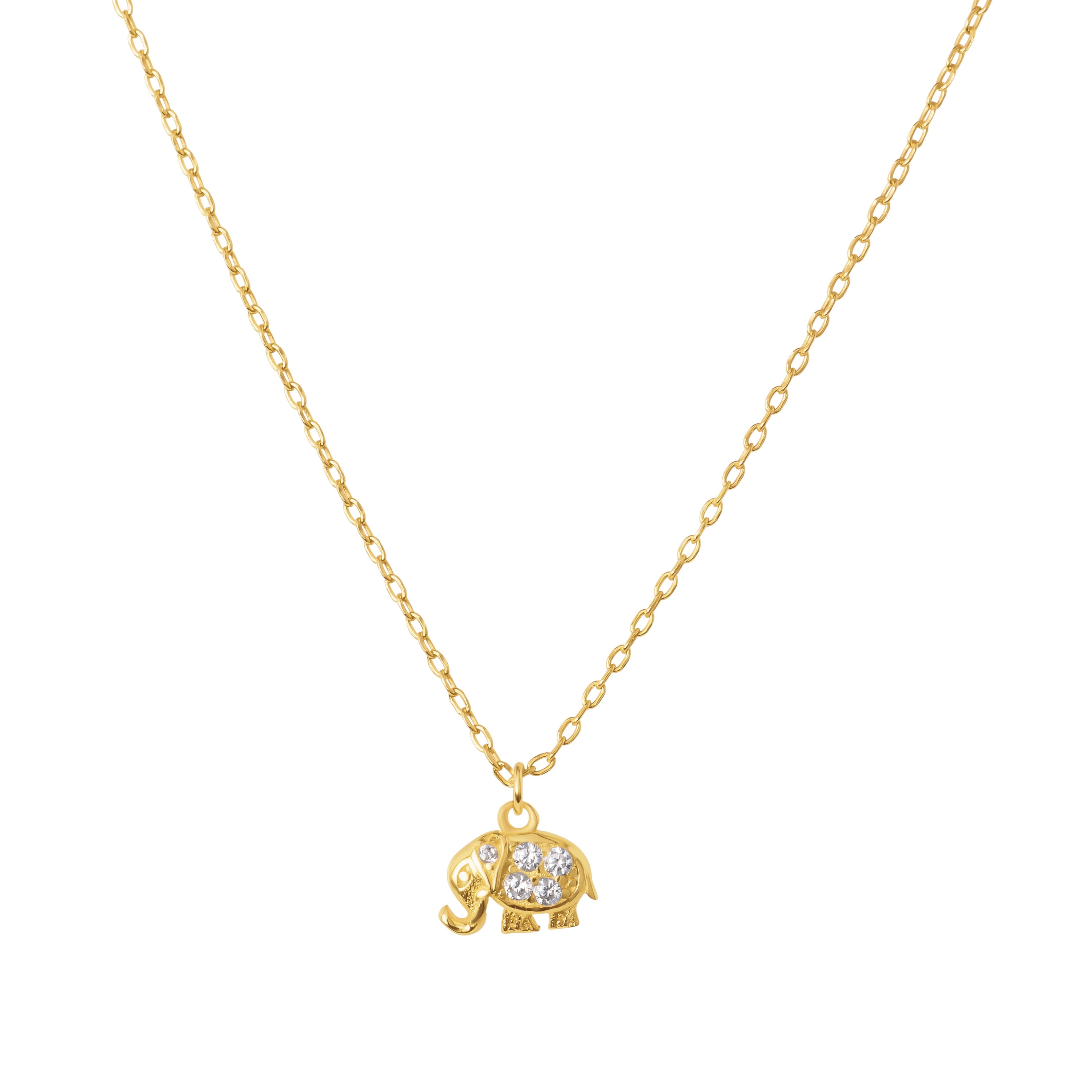 Marisol & Poppy Cubic Zirconia Elephant Necklace In Gold Over Sterling Silver For Women & Teens, 16" Chain