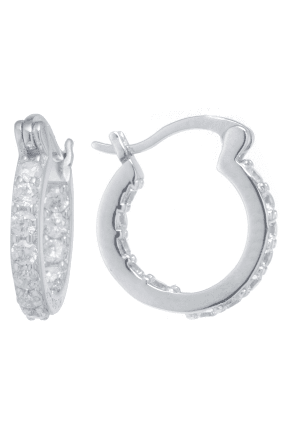 CZ Inside Out Hoop Earrings in Sterling Silver for Adult, Teen