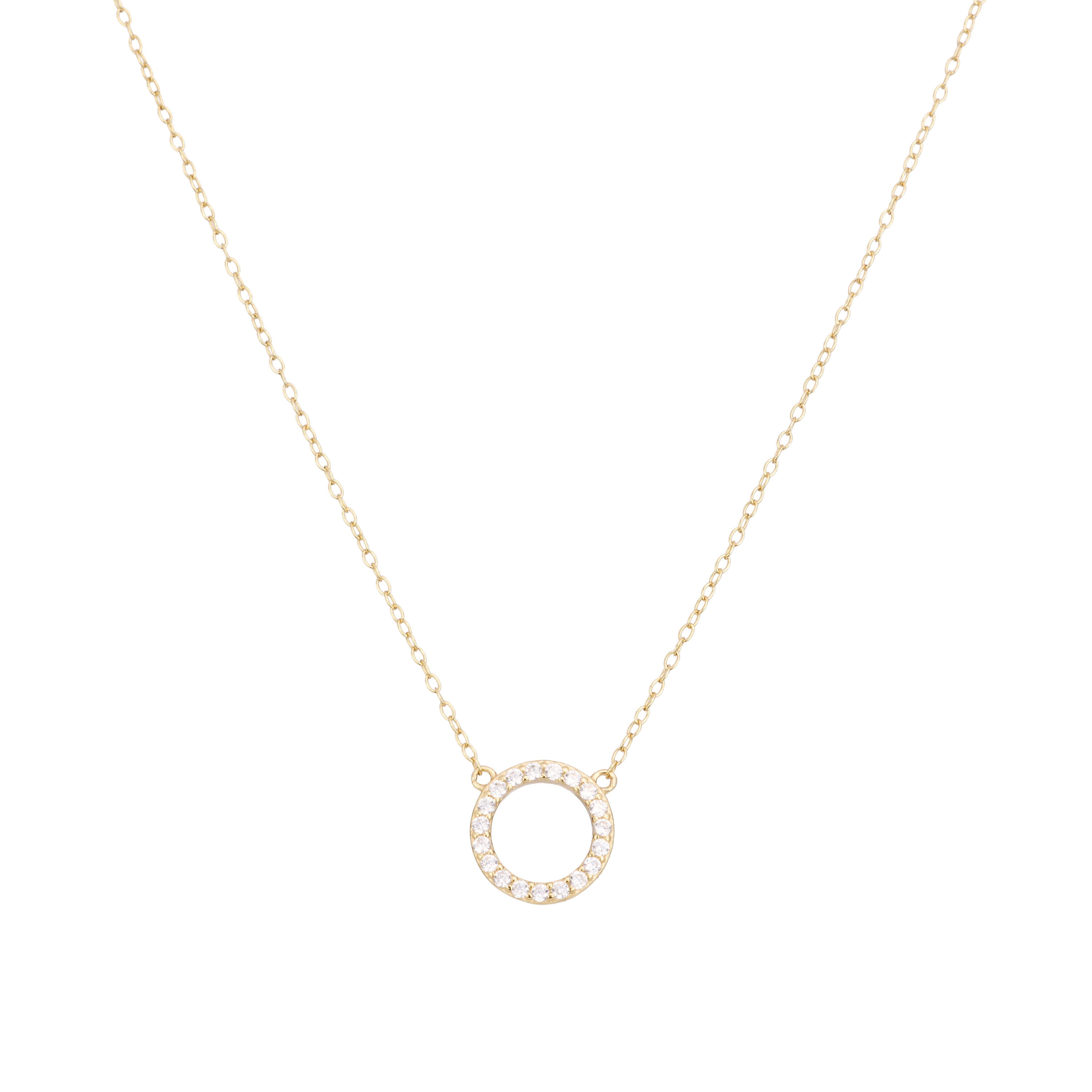 Marisol & Poppy Cubic Zirconia Open Circle Pendant Necklace In Gold Over Sterling Silver For Women & Teens, 16" + 2" Extender