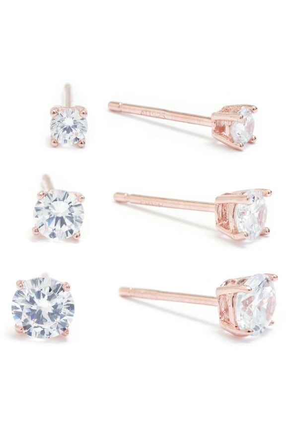 CZ Studs Set in Sterling Silver for Women, Teen, Unisex