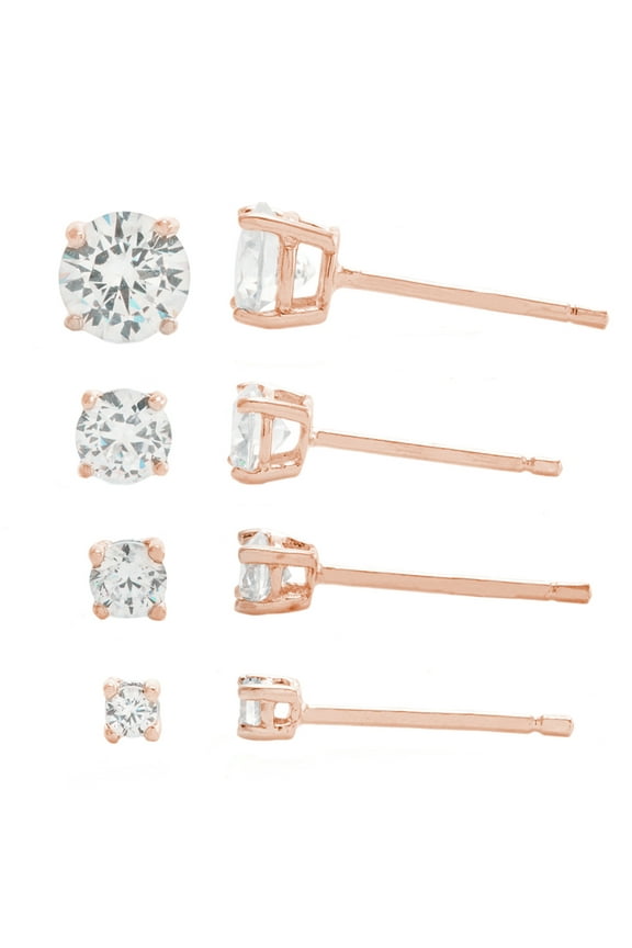 CZ Studs Set in Sterling Silver for Women, Teen, Unisex