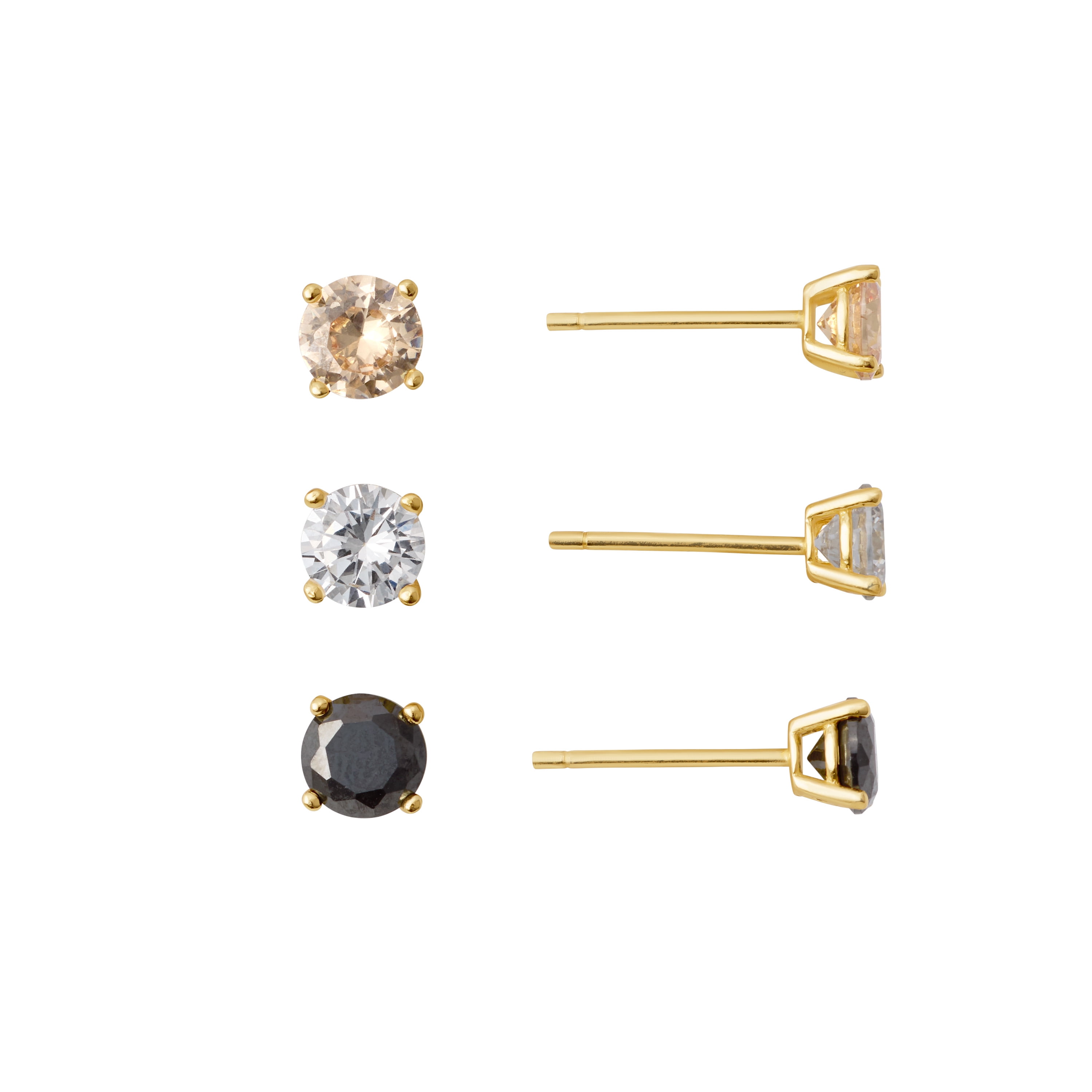 Marisol & Poppy Cubic Zirconia 3-Piece Stud Earrings Set in Gold over Sterling Silver for Women & Teens
