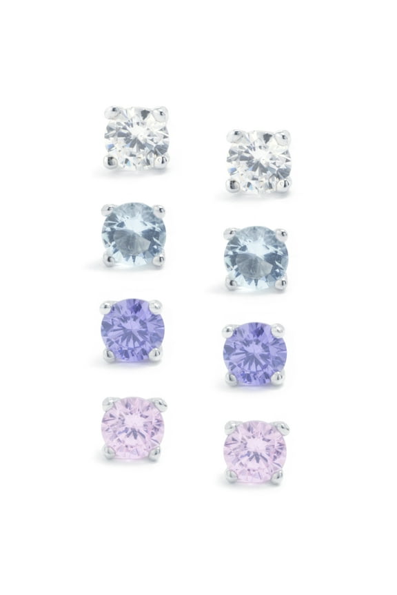 CZ Studs Set in Sterling Silver for Women, Teen, Unisex