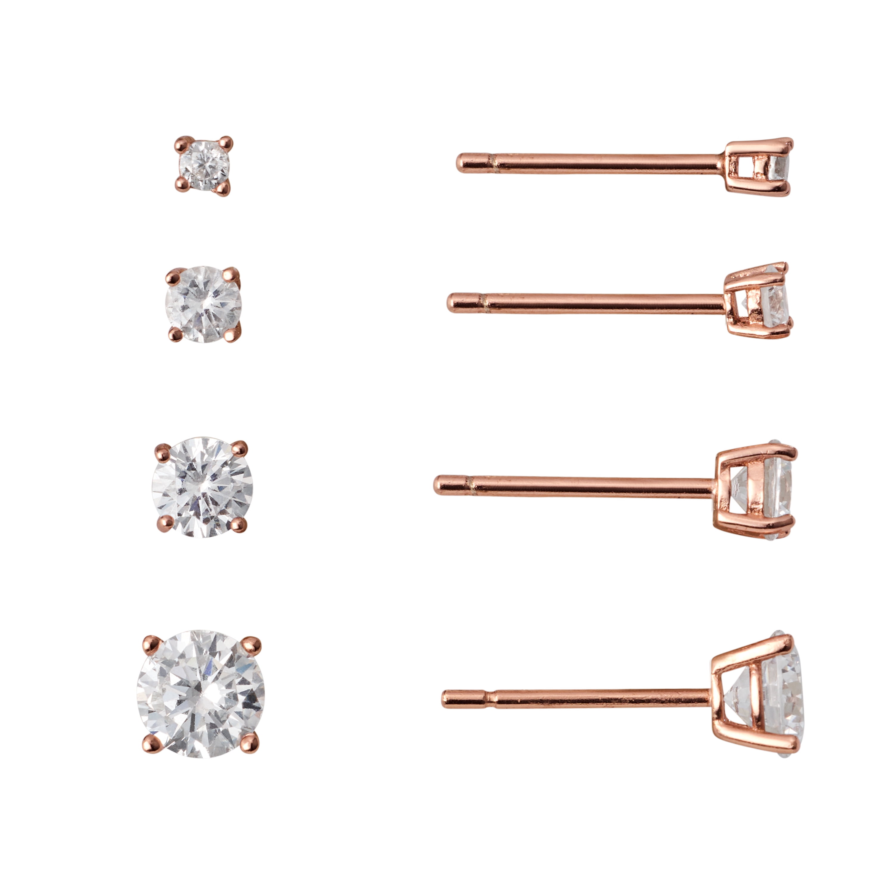 Marisol & Poppy Cubic Zirconia 4-Pair Stud Earrings Set in Rose Gold over Sterling Silver for Women & Teens