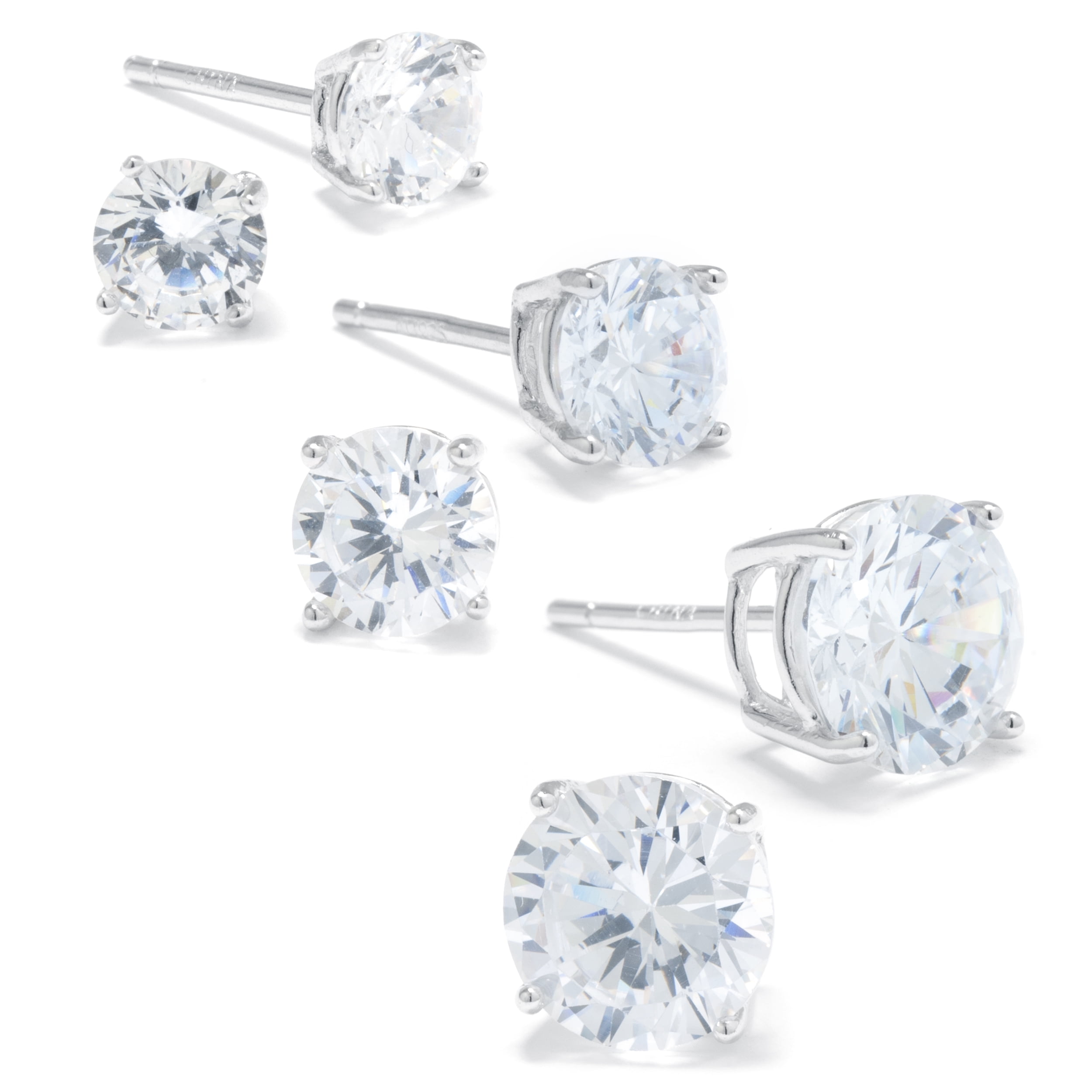 Marisol & Poppy Cubic Zirconia Trio Stud Earrings Set in Sterling Silver for Women & Teens