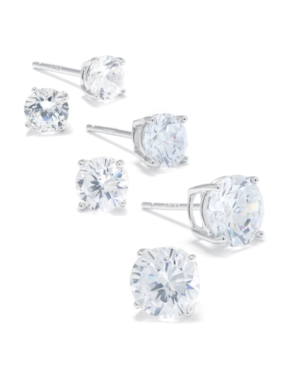 Cubic Zirconia Trio Stud Earrings Set in Sterling Silver for Women & Teens