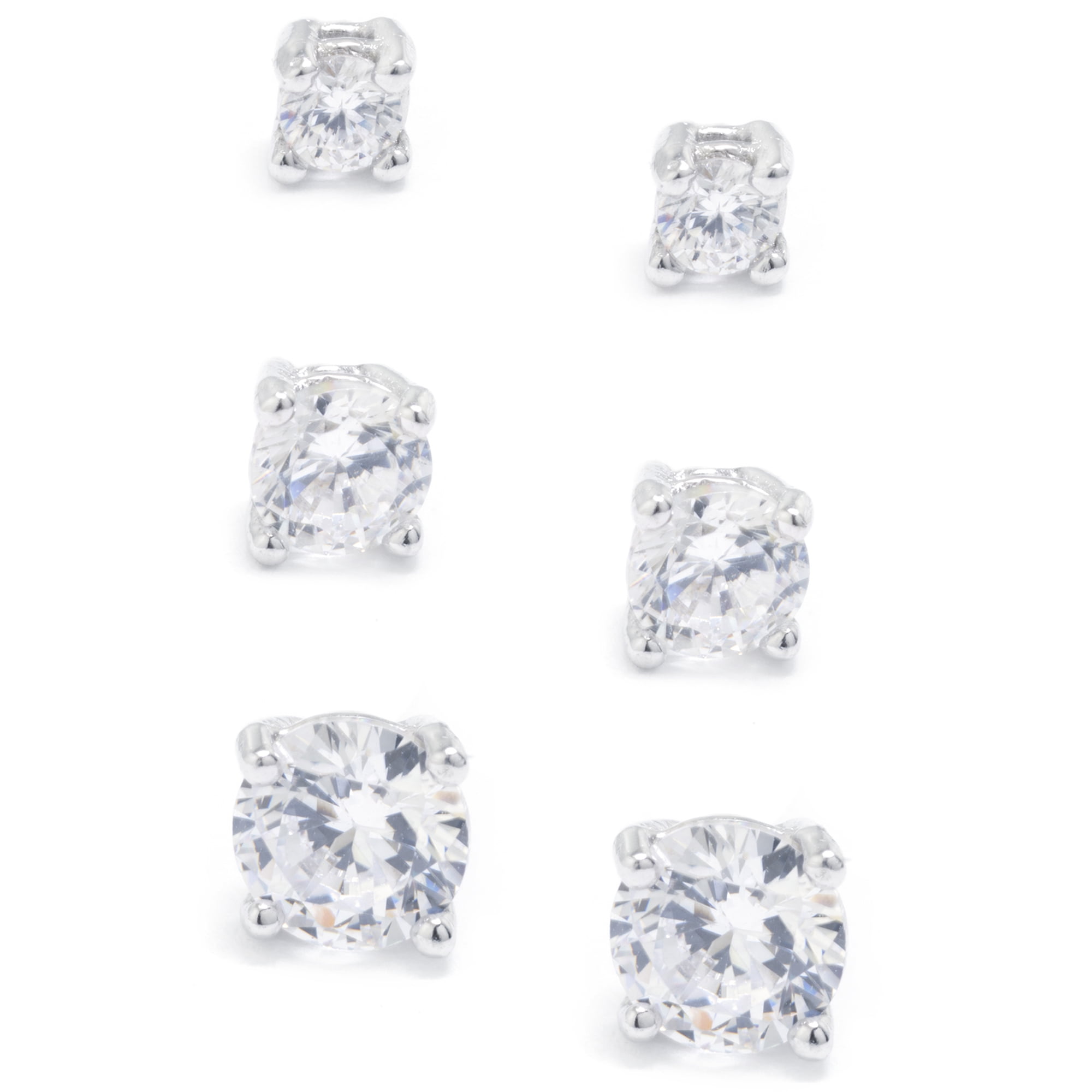 Marisol & Poppy Cubic Zirconia Trio 3-Piece Stud Earrings Set in Sterling Silver for Women & Teens