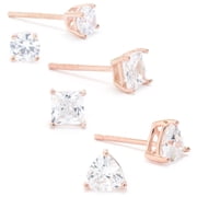 Marisol & Poppy Cubic Zirconia Trio Stud Earrings Set in Rose Gold over Sterling Silver for Women & Teens