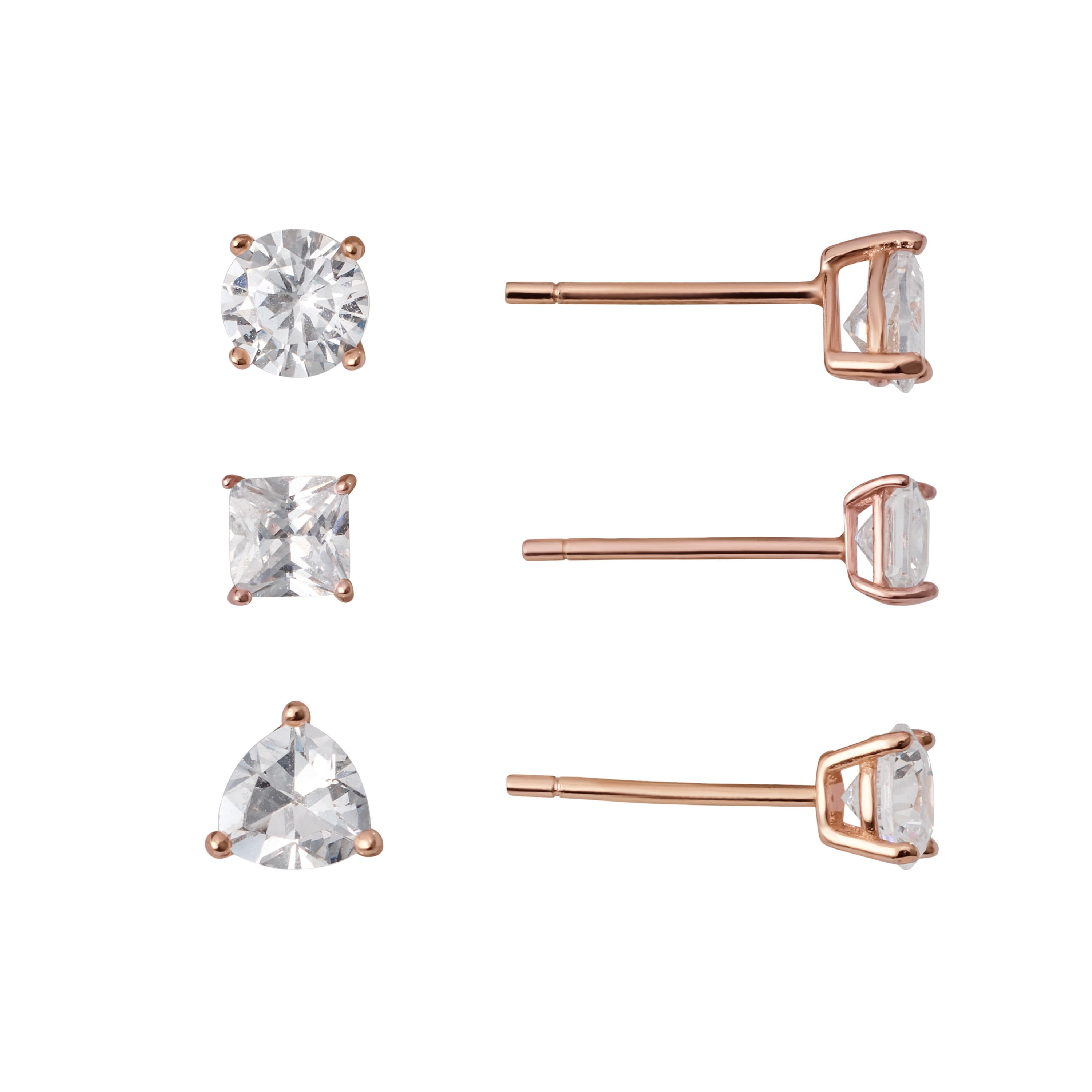 Marisol & Poppy Cubic Zirconia Trio Stud Earrings Set in Rose Gold over Sterling Silver for Women & Teens