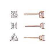 Marisol & Poppy Cubic Zirconia Trio Stud Earrings Set in Rose Gold over Sterling Silver for Women & Teens