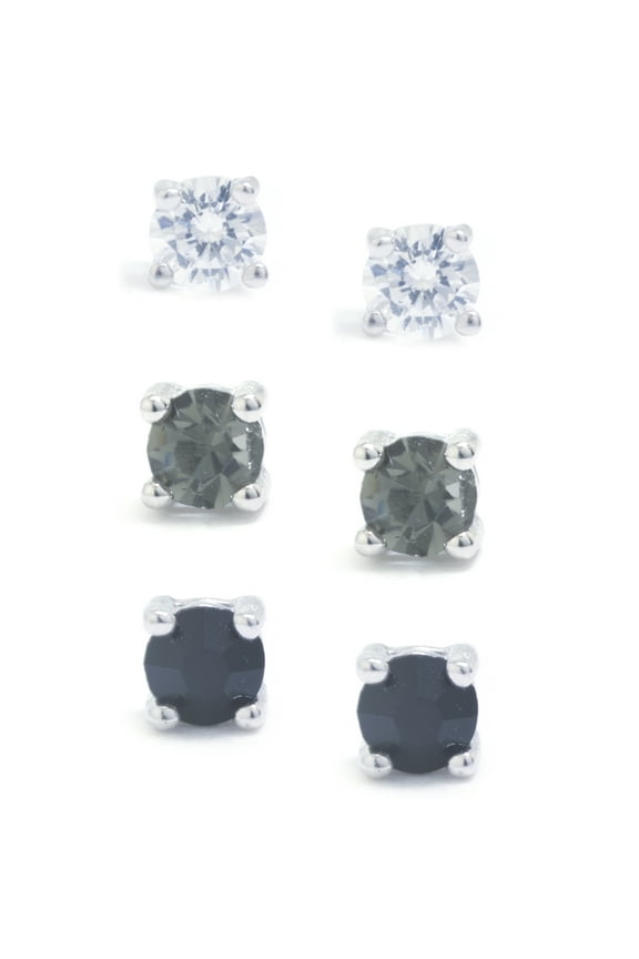 CZ and Crystal Studs Set in Sterling Silver for Women, Teen, Unisex