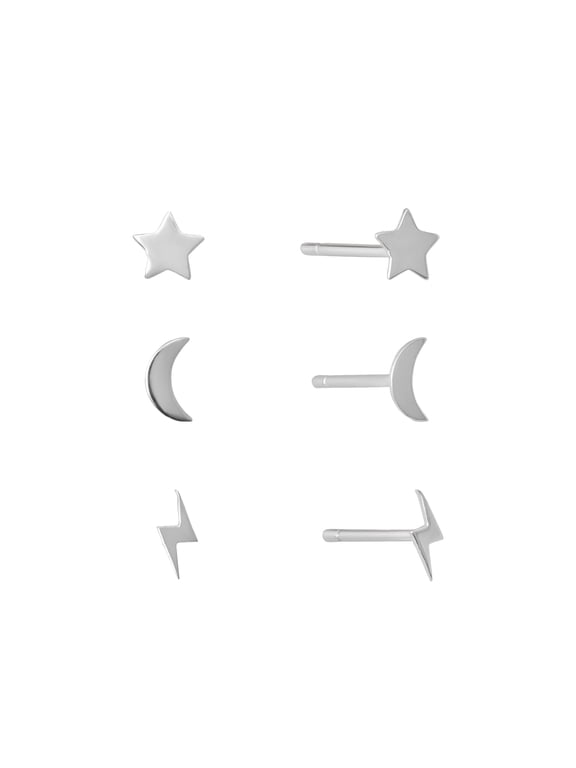 Celestial Stud Earrings Set in Sterling Silver for Women & Teens, 3-Piece Set