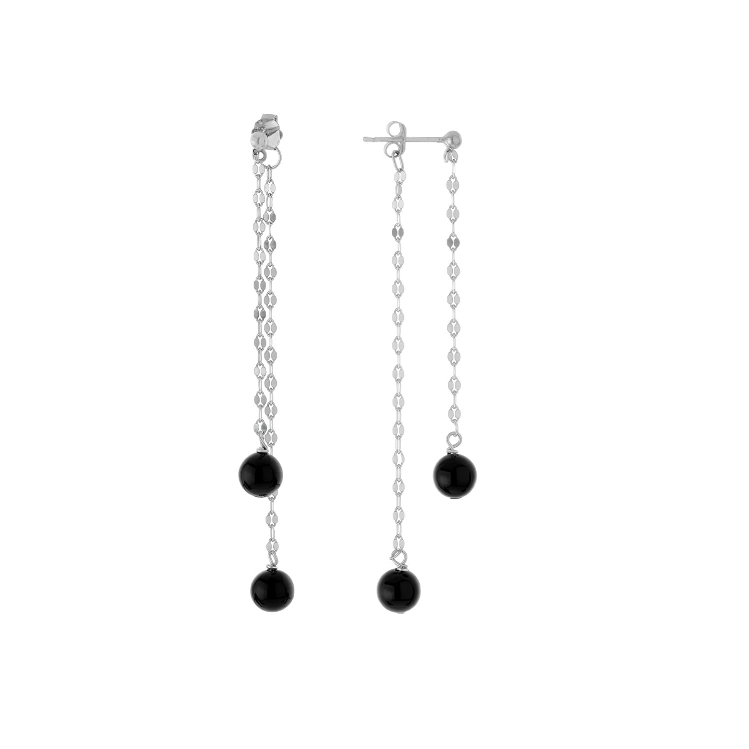 Marisol & Poppy Onyx Bead Drop Earrings in Sterling Silver for Women & Teens, Post Friction Backing