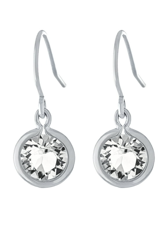 Marisol & Poppy Clear Crystal Bezel Earrings in Sterling Silver for Women, Teen