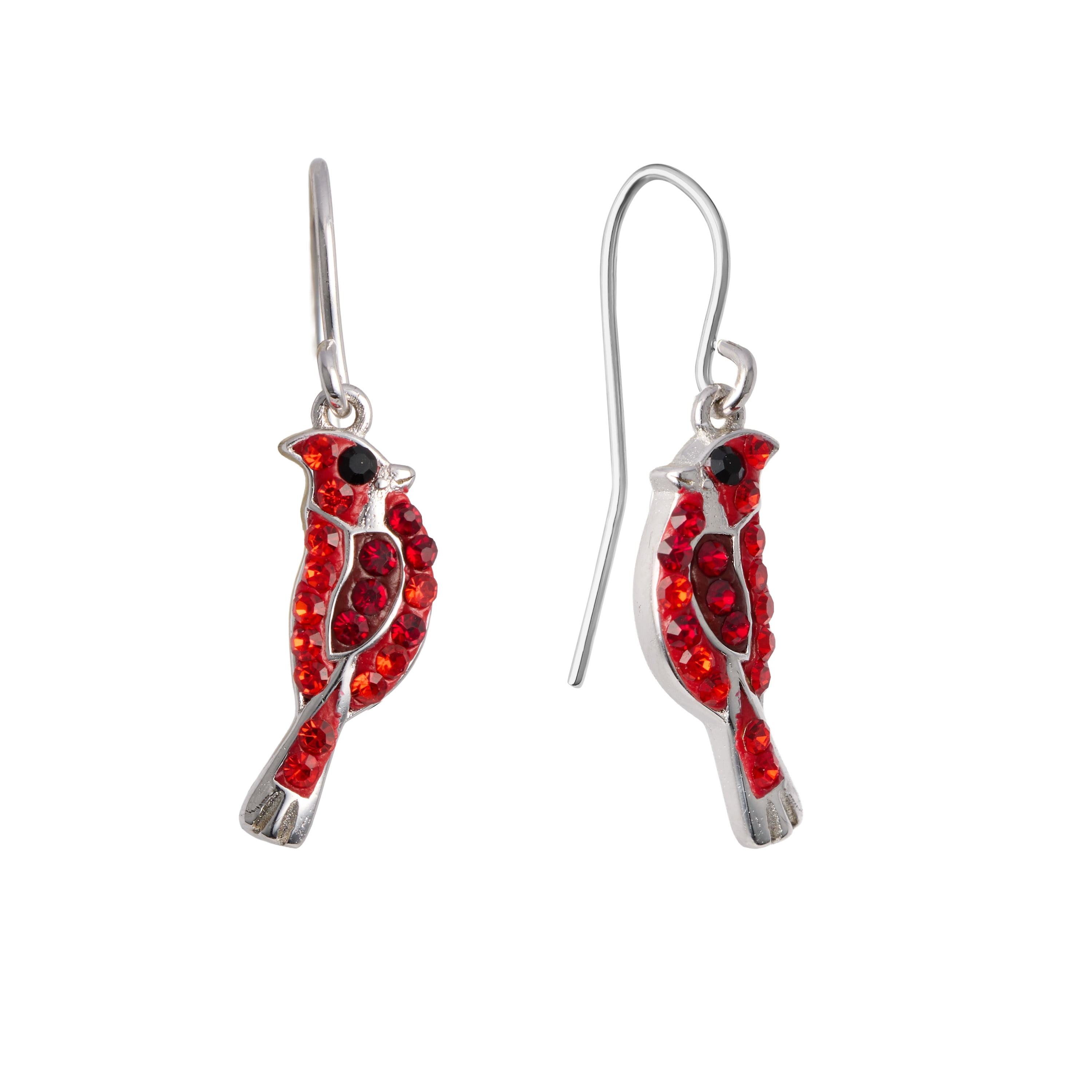 Marisol & Poppy Crystal Cardinal Bird Earrings in Sterling Silver for Women, Teen