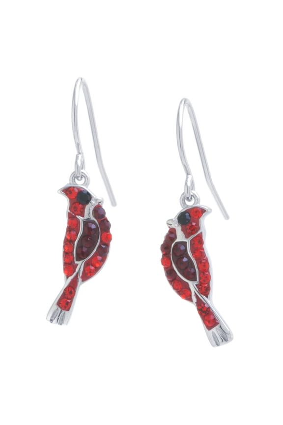 Crystal Cardinal Bird Earrings in Sterling Silver for Women, Teen