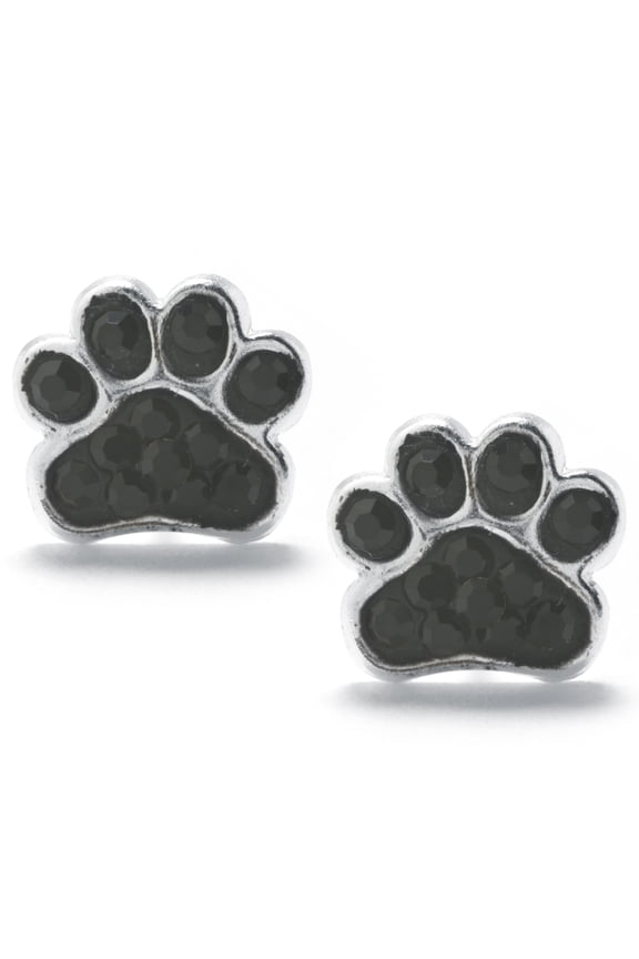 Crystal Dog Paw Studs in Sterling Silver for Women, Teen, Unisex