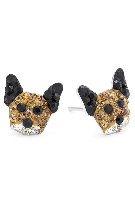 Crystal Dog Stud Earrings in Sterling Silver for Women & Teens, Post Friction Backing