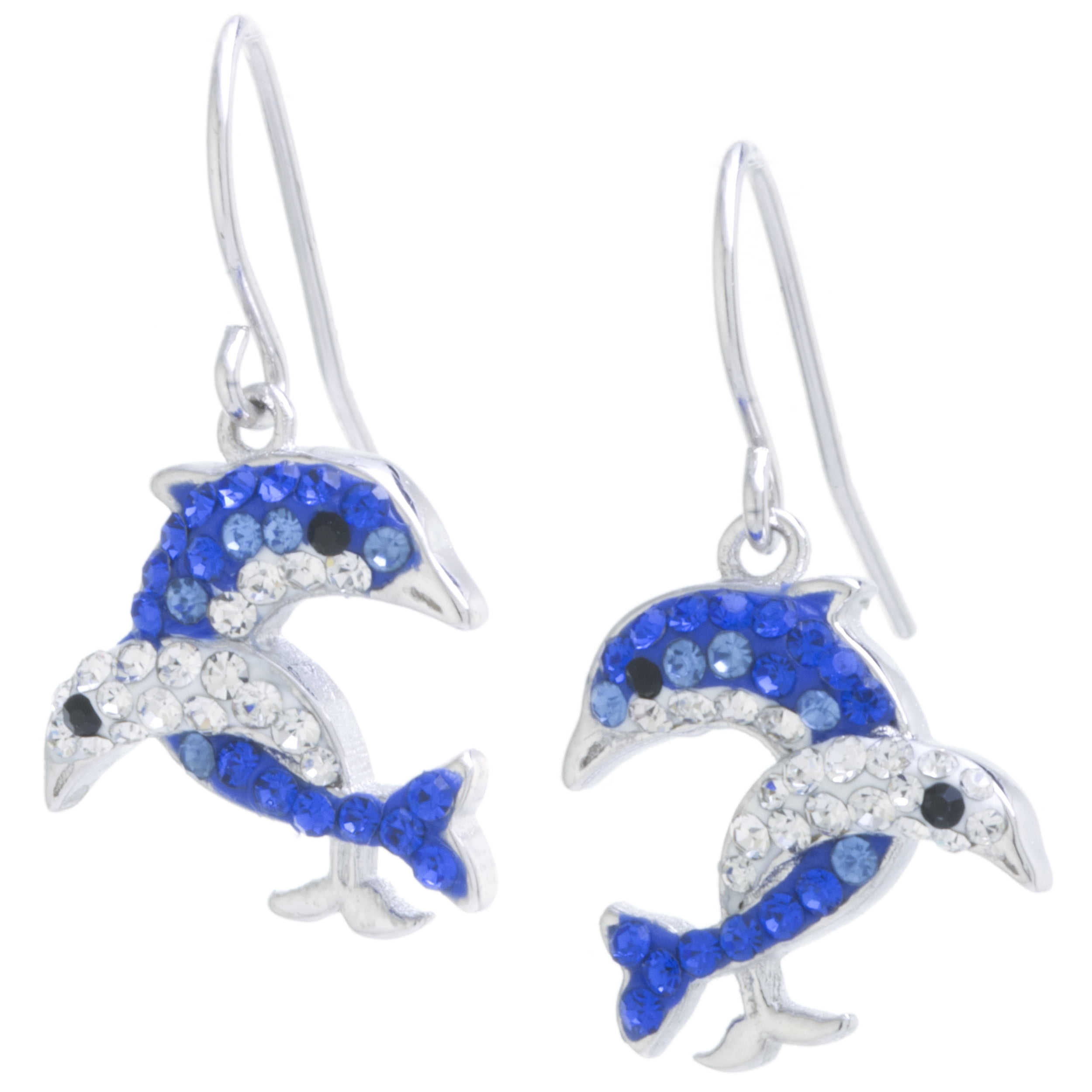 Marisol & Poppy Blue Crystal Dolphin Drop Earrings in Sterling Silver for Women & Teens