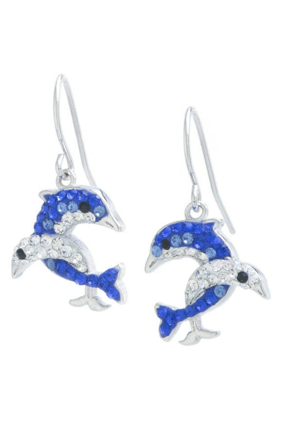 Crystal Dolphin Earrings in Sterling Silver for Women, Teen