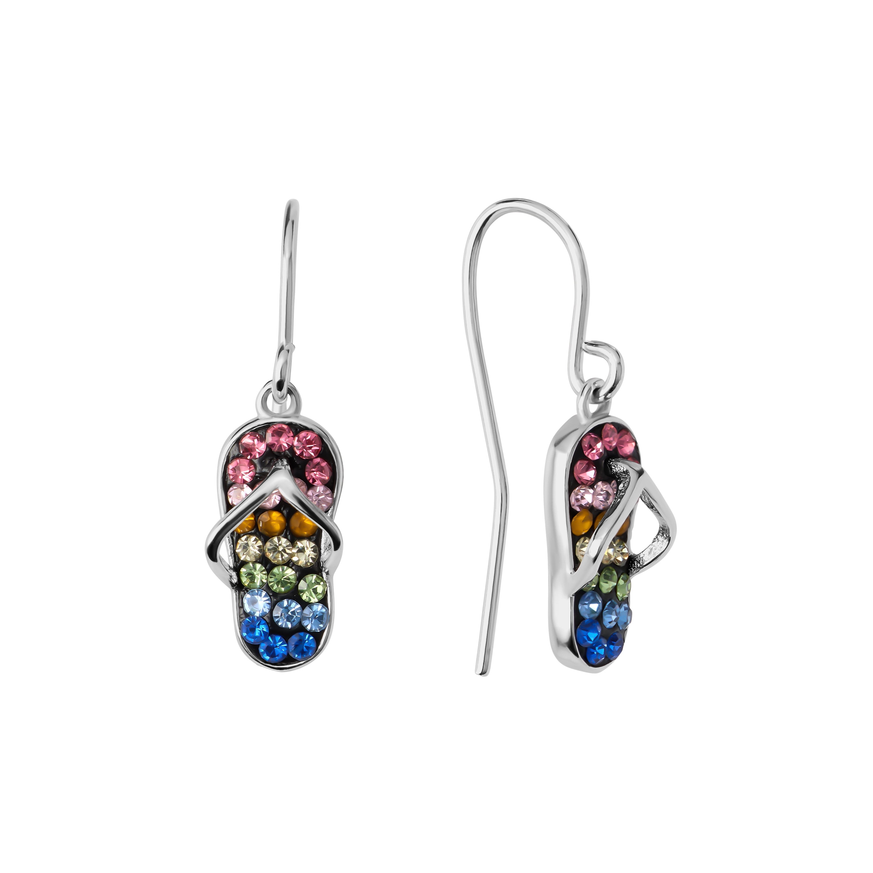 Marisol & Poppy Multi-Color Crystal Flip-Flop Drop Earrings in Sterling Silver for Women & Teens
