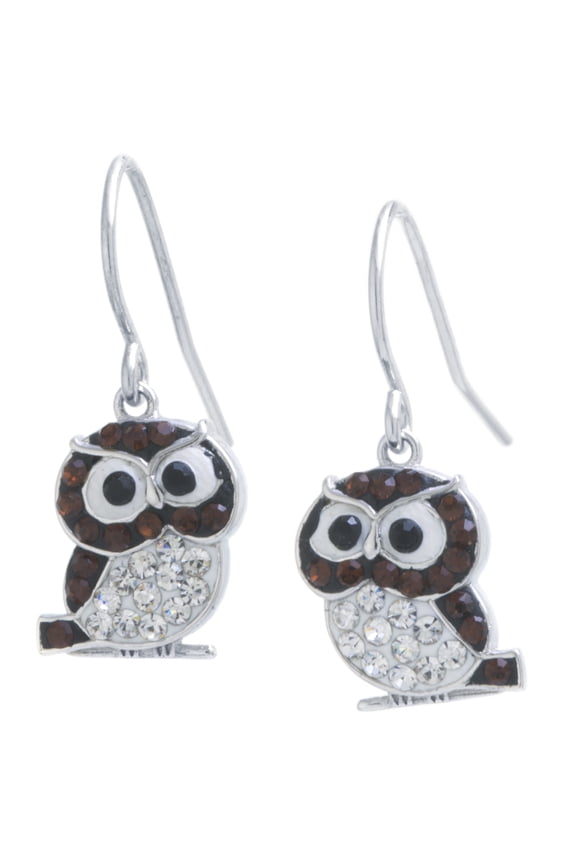Crystal Owl Drop Earrings in Sterling Silver for Women, Teen