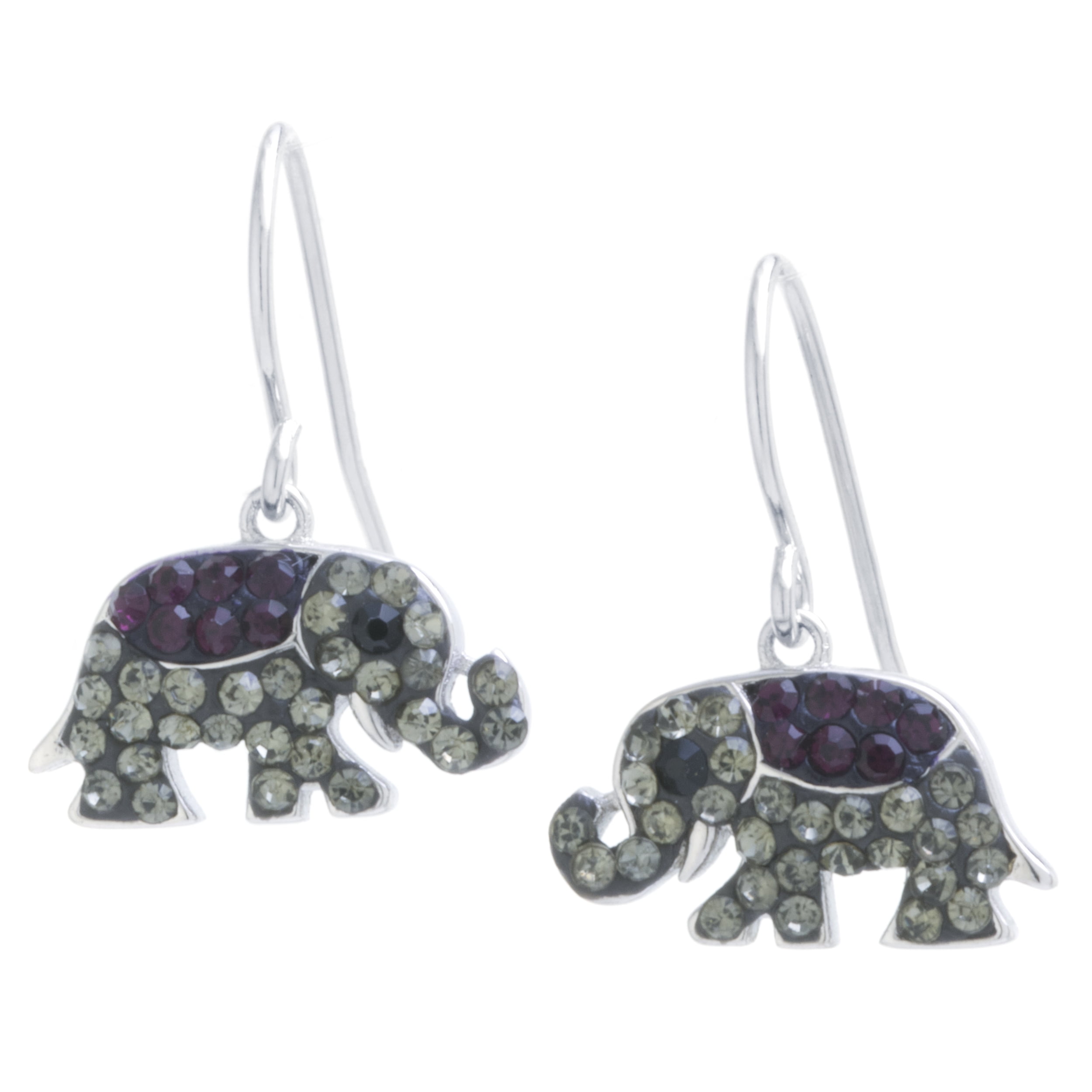 Marisol & Poppy Fine Sterling Silver Crystal Elephant Drop Earrings