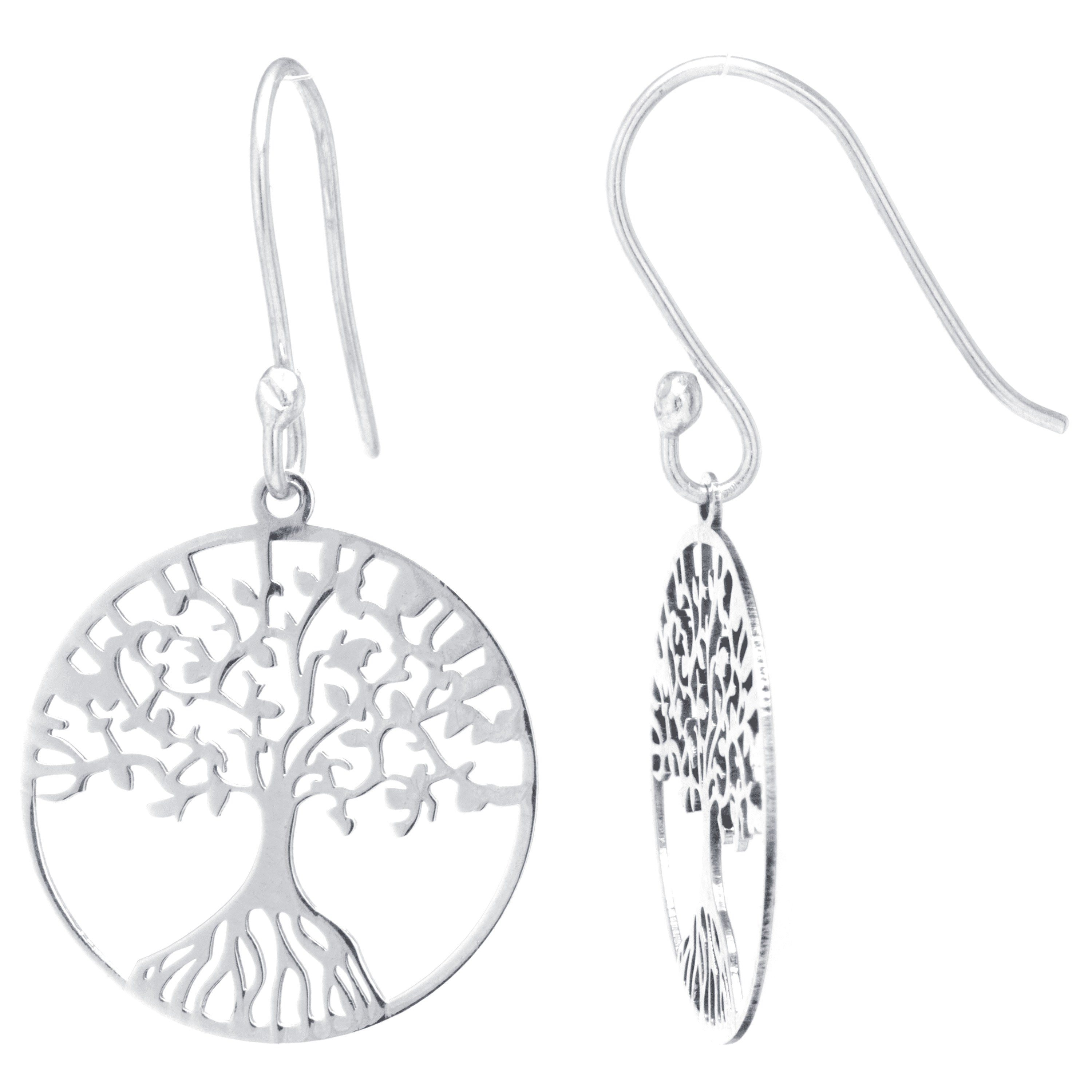 Marisol & Poppy Laser Cut Tree of Life Drop Earrings in Sterling Silver for Women