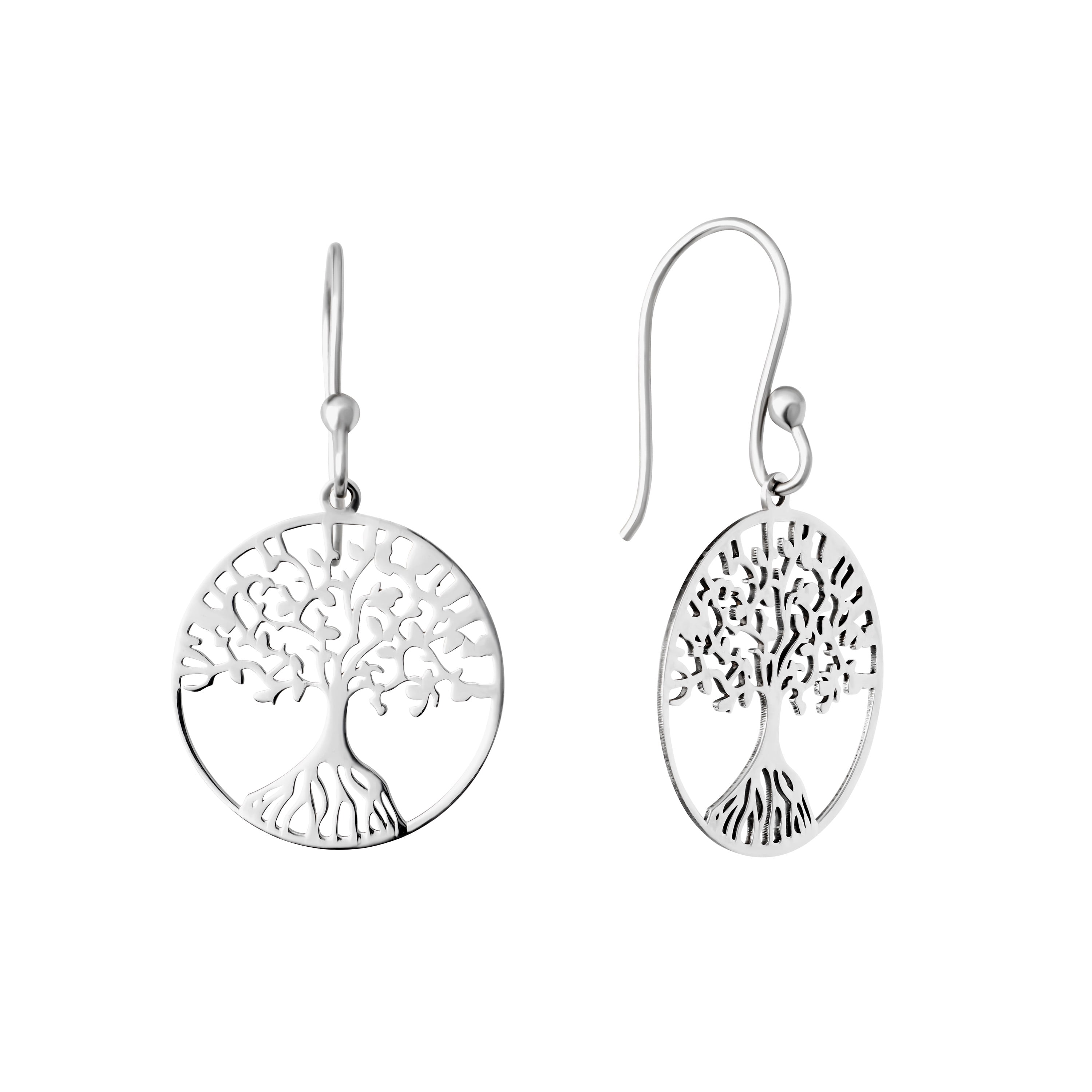 Marisol & Poppy Laser Cut Tree of Life Drop Earrings in Sterling Silver for Women