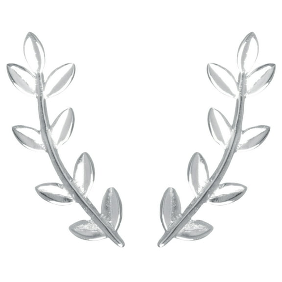Marisol & Poppy Leaf Ear Climber in Polished Sterling Silver for Women, Teen. No Stone