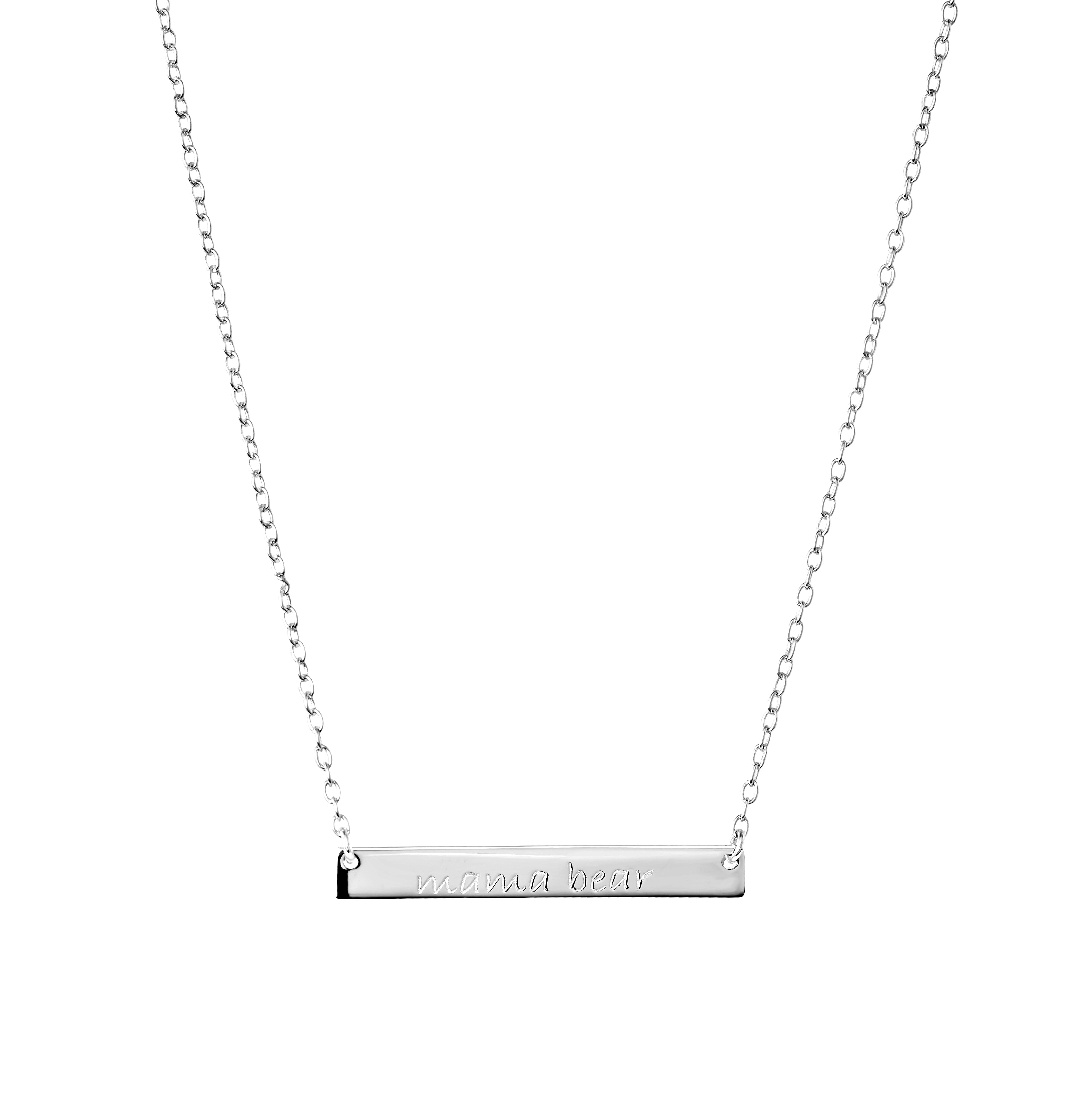 Marisol & Poppy Sterling Silver Mama Bear Bar Necklace For Women, 16" + 2" Extender