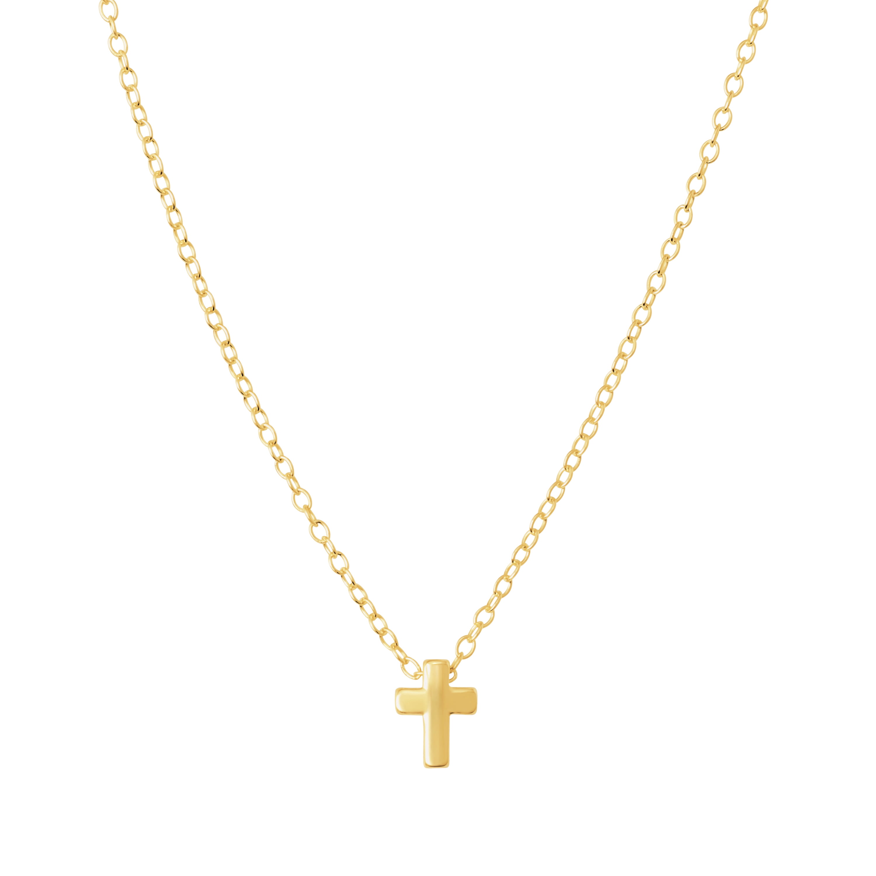 Marisol & Poppy Gold over Sterling Silver Mini Cross Pendant Necklace For Women & Teens, 16" + 2" Extender
