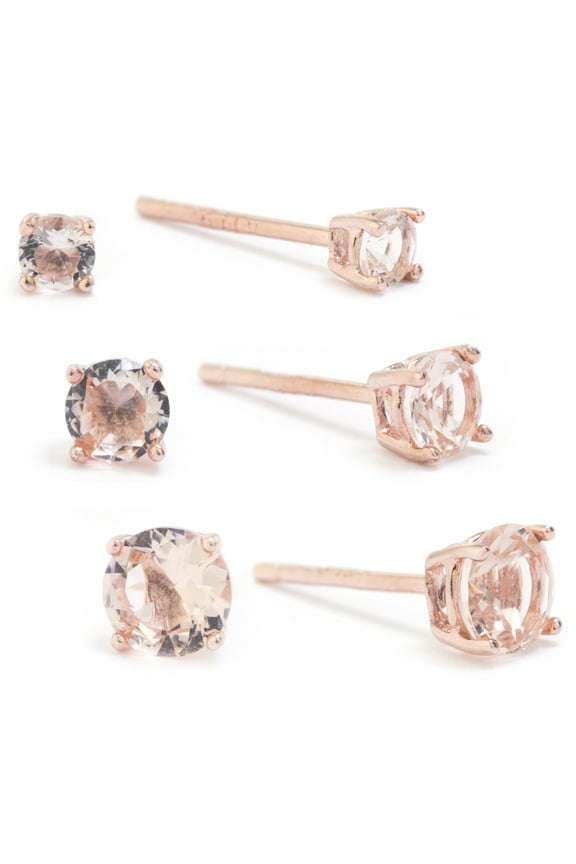 Morganite CZ Studs Set in Sterling Silver for Women, Teen, Unisex