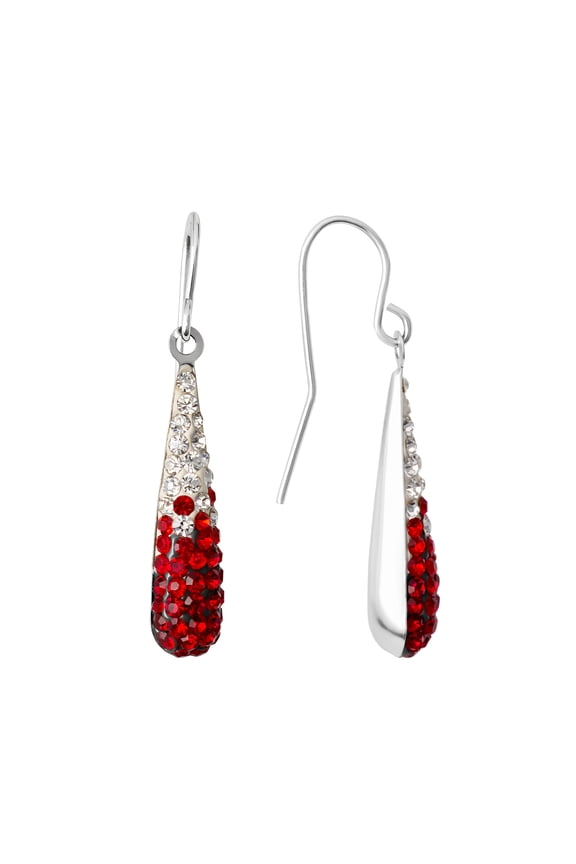 Ombre Red Crystal Teardrop Drop Earrings in Sterling Silver for Women & Teens