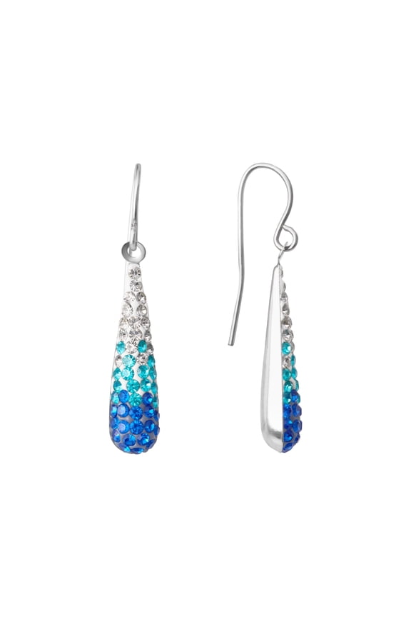 Ombre Blue Crystal Teardrop Drop Earrings in Sterling Silver for Women & Teens