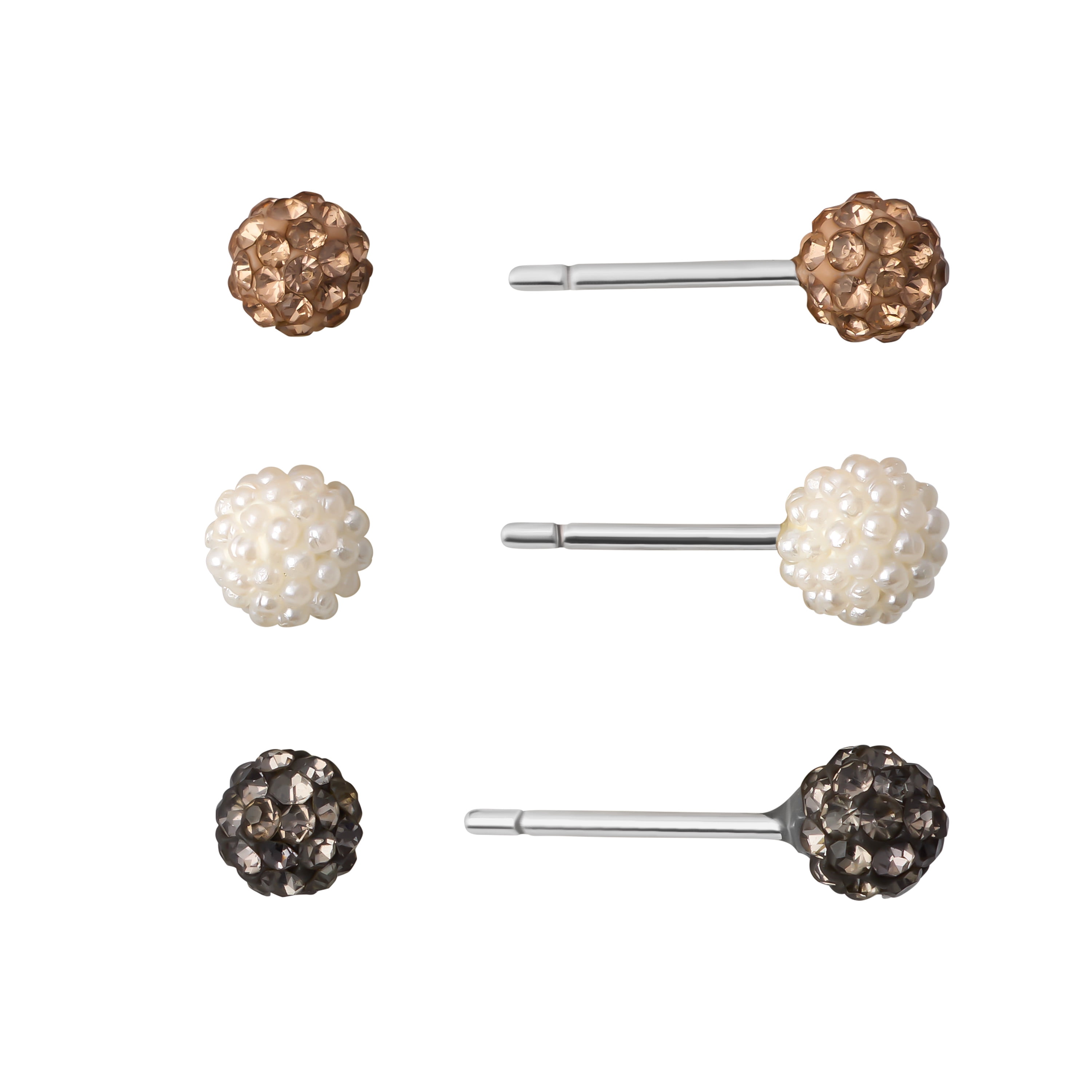 Marisol & Poppy Pave Crystal 3-Piece Stud Earrings Set in Sterling Silver for Women & Teens