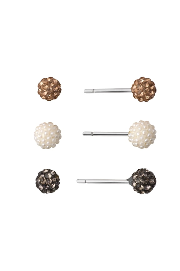 Pave Crystal 3-Piece Stud Earrings Set in Sterling Silver for Women & Teens