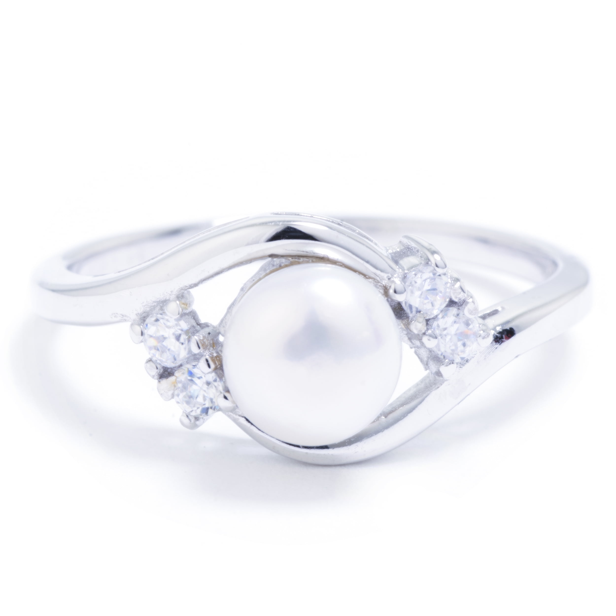 Marisol & Poppy Pearl and CZ Ring in Sterling Silver for Women